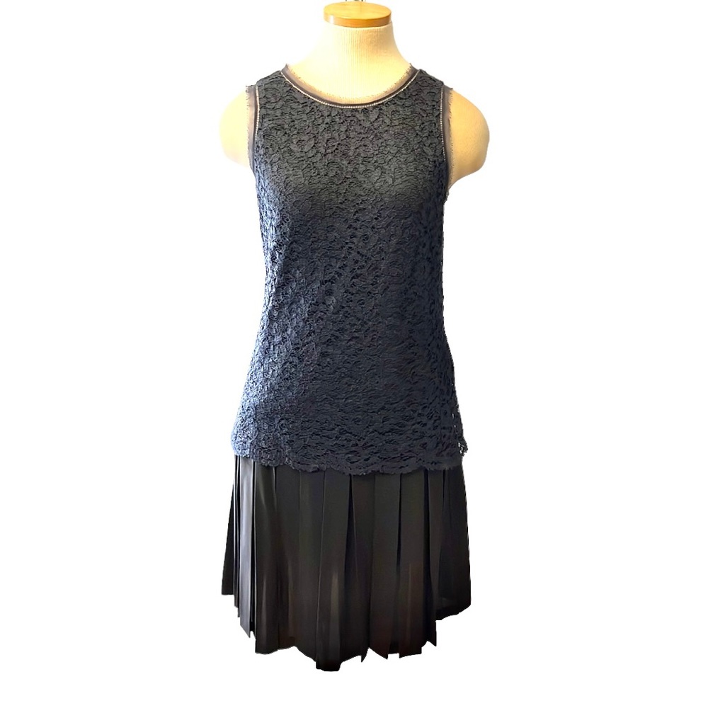 Rebecca Taylor Lace Mix Pleated Mini Dress, Navy/Black, size 4